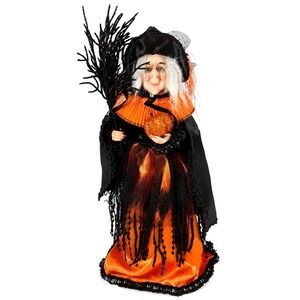 Halloween Witch Tree Topper Tabletop Figure Orange Black Whimsical Witchcore 16"
